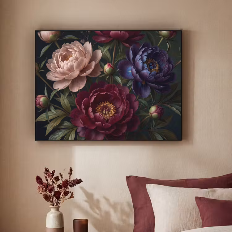 Bloemen - Boeket - Natuur - Modern - Donker Textielframe zwart klein -sfeer1
