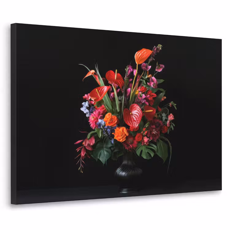 Bloemen - Boeket - Sierlijk Textielframe zwart klein -3d