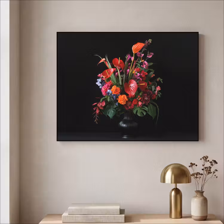 Bloemen - Boeket - Sierlijk Textielframe zwart klein -sfeer2