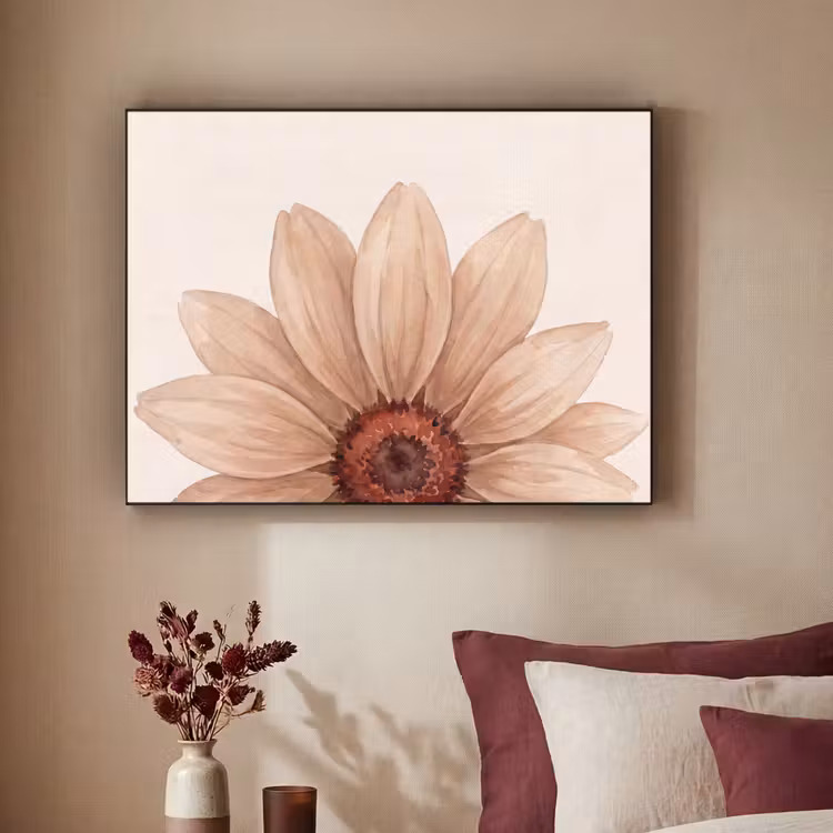 Bloemen - Bloemblad - Natuur - Aquarel - Beige Textielframe zwart klein -sfeer1
