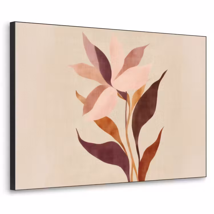 Bloemen - Blaadjes - Minimalistisch - Roze Textielframe zwart klein -3d