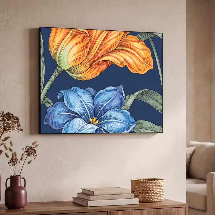 Art Frame - Blumen – Botanik – Muster - Bloemen - Botanisch - Patroon Textielframe zwart klein