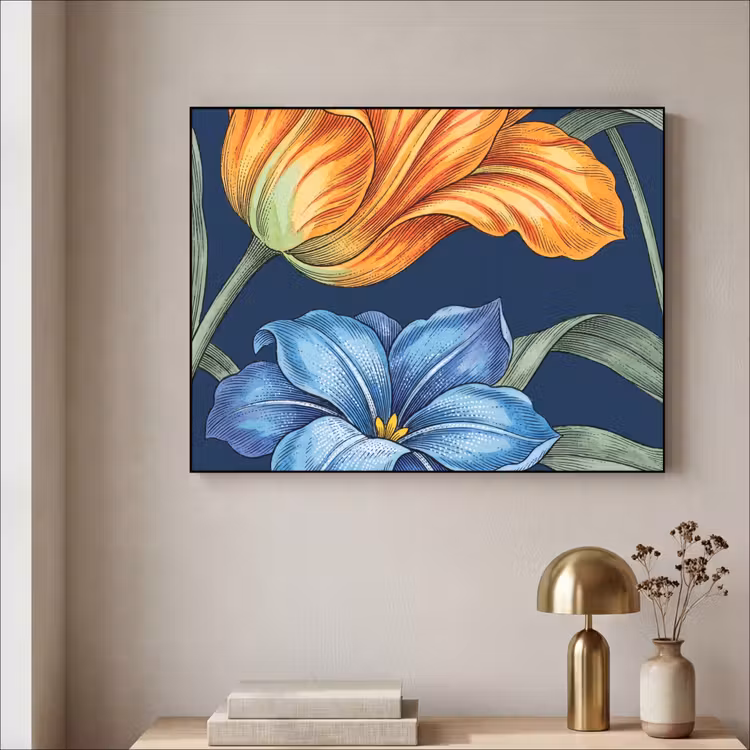 Art Frame - Blumen – Botanik – Muster - Bloemen - Botanisch - Patroon Textielframe zwart klein
