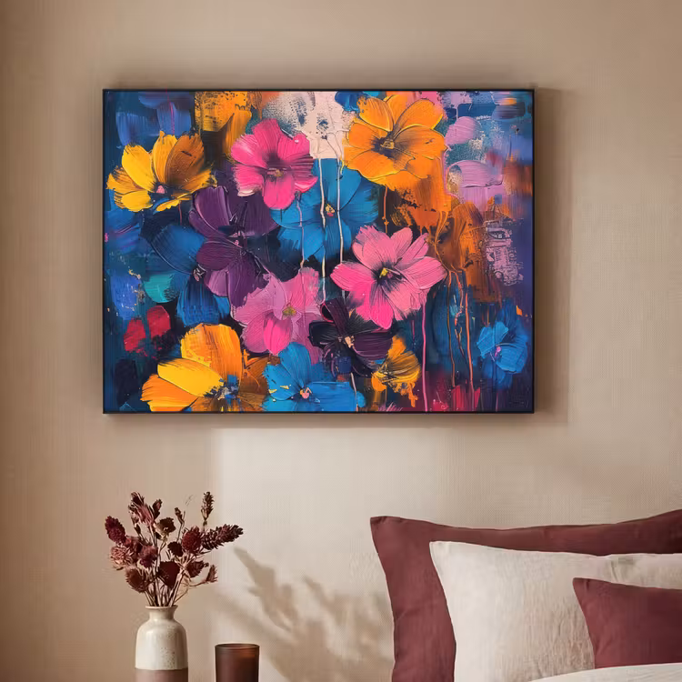 Bloemen - Kleurrijk - Abstract - Modern Textielframe zwart klein -sfeer1