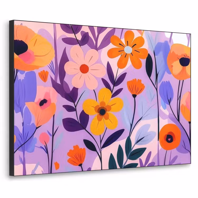 Bloemen - Kleurrijk - Bladeren Textielframe zwart klein -3d