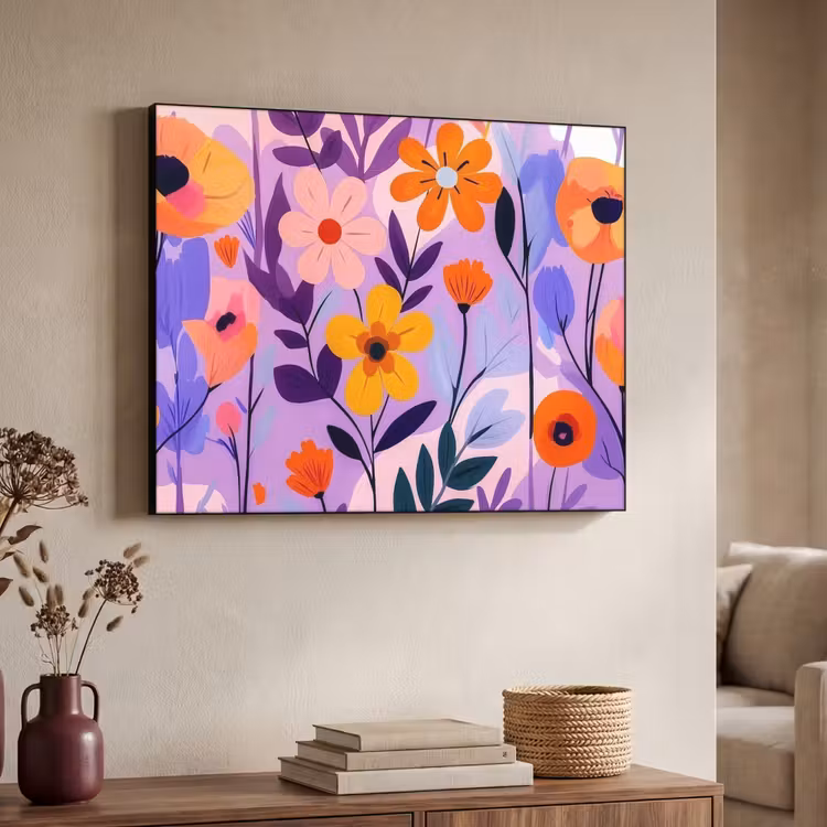 Bloemen - Kleurrijk - Bladeren Textielframe zwart klein -sfeer3