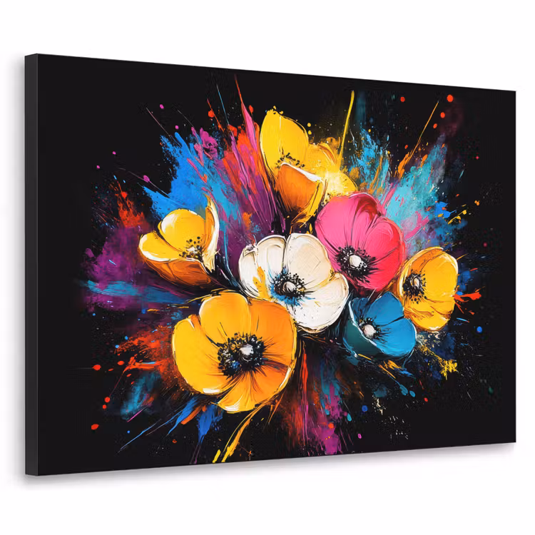 Bloemen - Kleurrijk - Graffiti - Modern - Boeket Textielframe zwart klein -3d