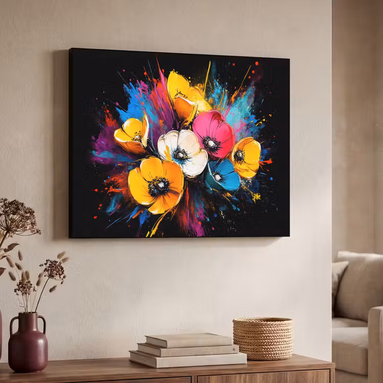 Bloemen - Kleurrijk - Graffiti - Modern - Boeket Textielframe - compleet frame klein -sfeer3