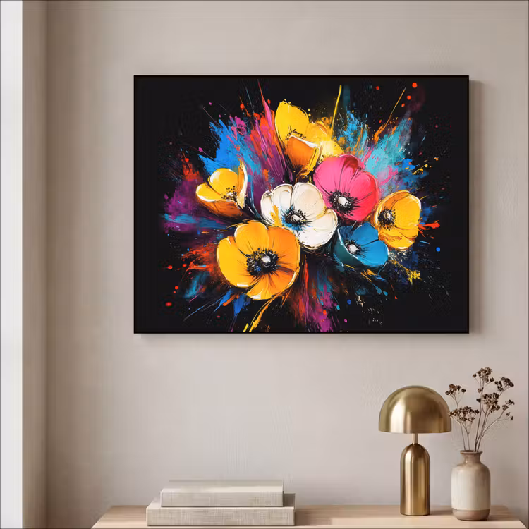 Bloemen - Kleurrijk - Graffiti - Modern - Boeket Textielframe - compleet frame klein -sfeer2