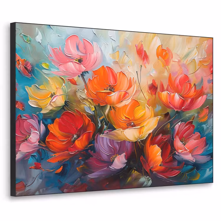 Bloemen - Kleurrijk - Verf - Abstract - Kunst Textielframe zwart klein -3d