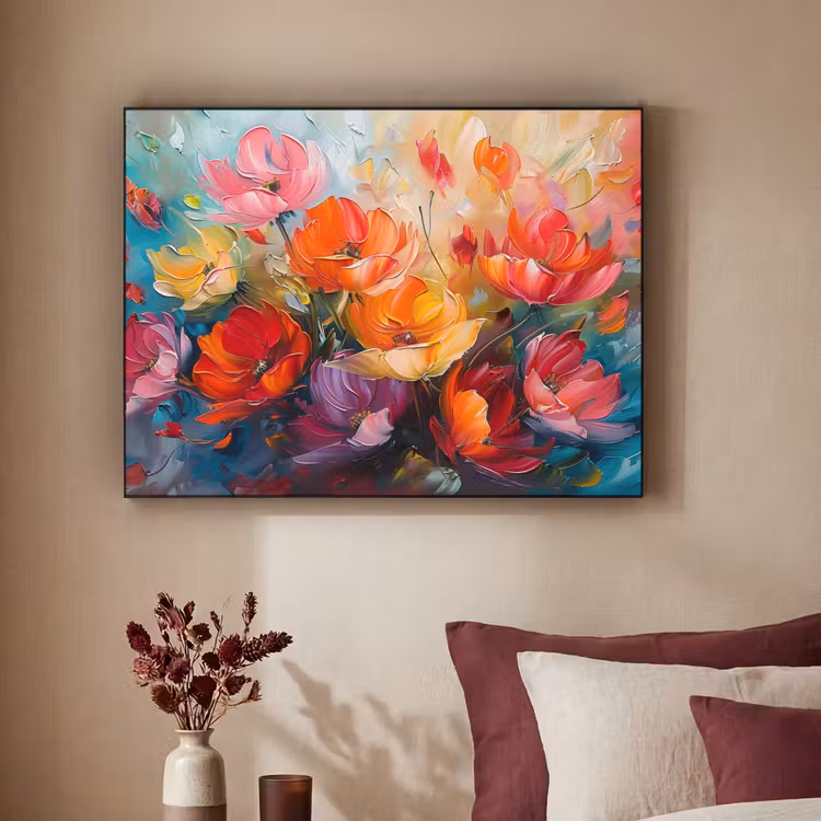 Bloemen - Kleurrijk - Verf - Abstract - Kunst Textielframe zwart klein -sfeer1