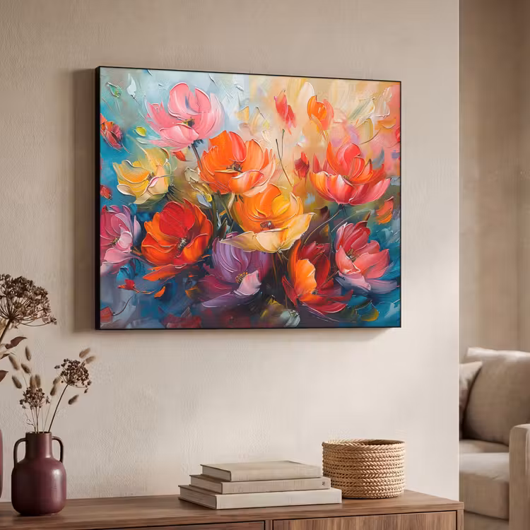 Bloemen - Kleurrijk - Verf - Abstract - Kunst Textielframe zwart klein -sfeer3