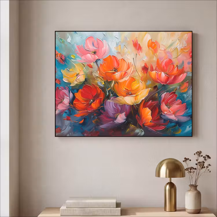Bloemen - Kleurrijk - Verf - Abstract - Kunst Textielframe zwart klein -sfeer2