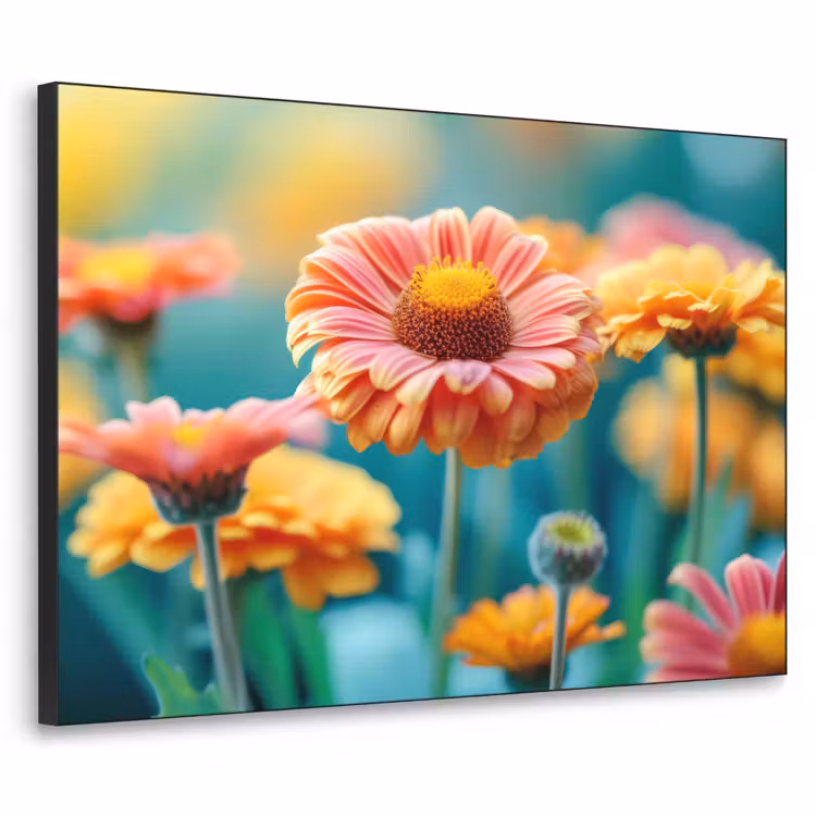 Bloemen - Kleurrijk - Natuur - Gerbera Textielframe zwart klein -3d