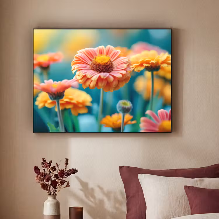 Bloemen - Kleurrijk - Natuur - Gerbera Textielframe zwart klein -sfeer1