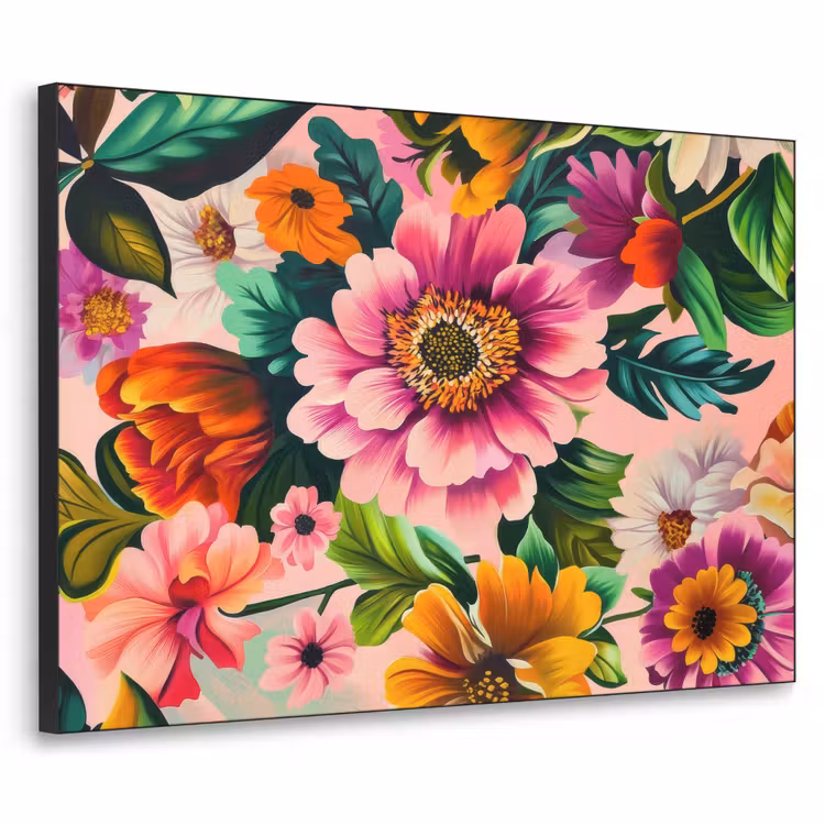 Bloemen - Kleurrijk - Roze Textielframe - compleet frame klein -3d