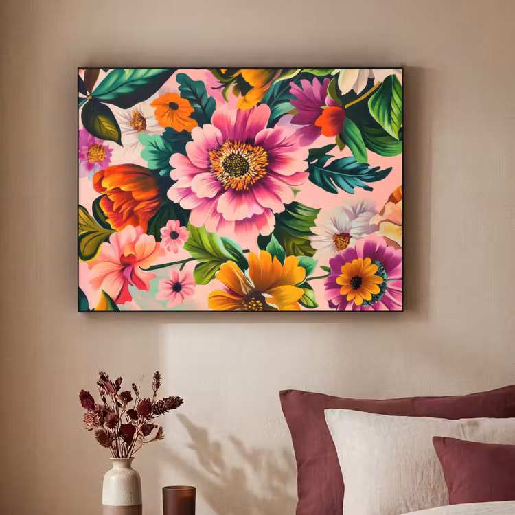 Bloemen - Kleurrijk - Roze Textielframe zwart klein -sfeer1