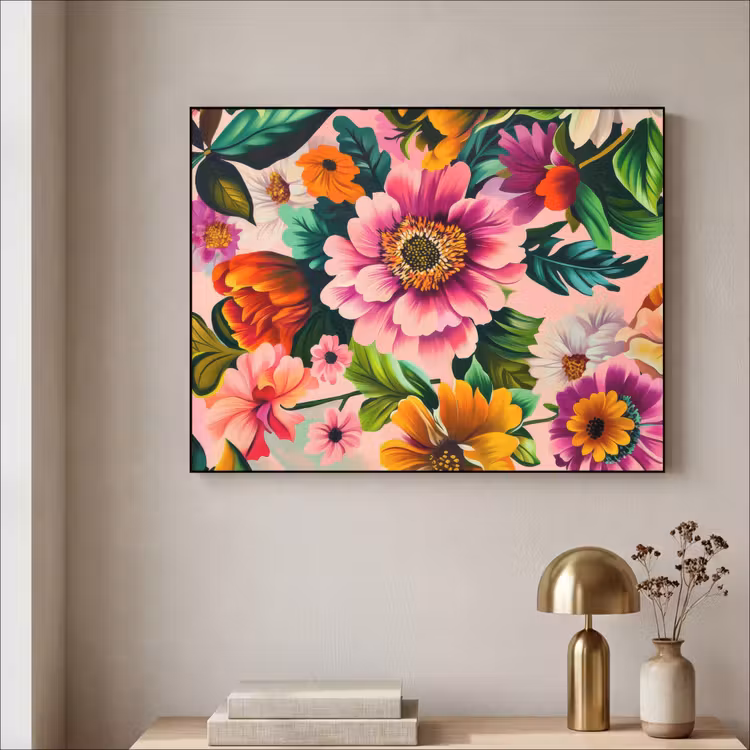 Bloemen - Kleurrijk - Roze Textielframe zwart klein -sfeer2