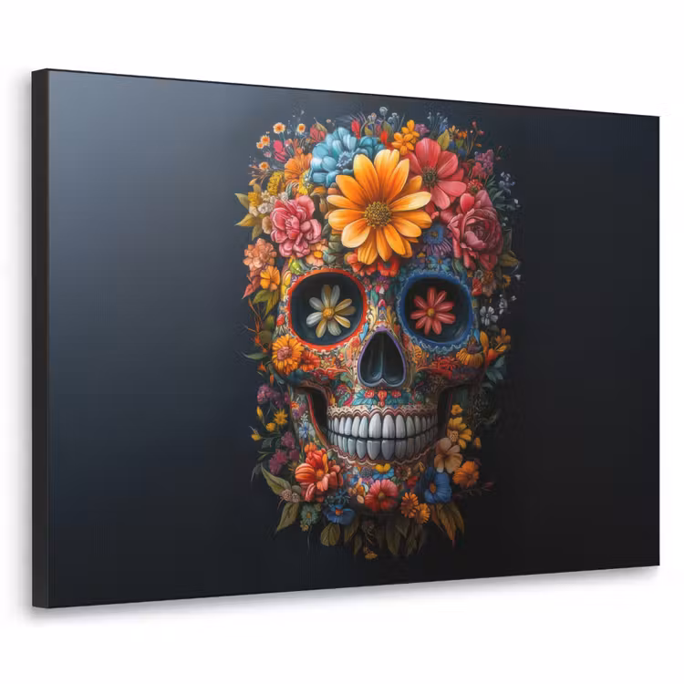 Bloemen - Kleurrijk - Schedel Textielframe - compleet frame klein -3d