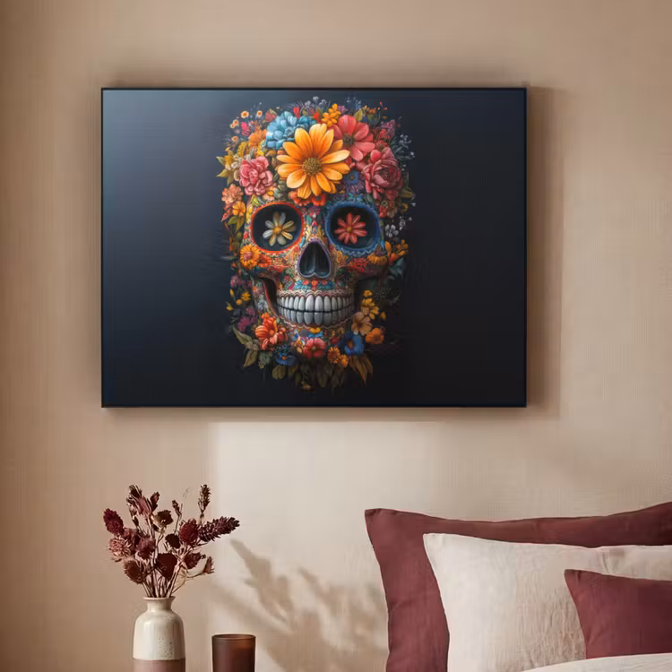 Bloemen - Kleurrijk - Schedel Textielframe - compleet frame klein -sfeer1