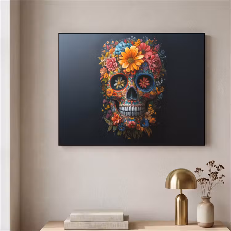 Bloemen - Kleurrijk - Schedel Textielframe - compleet frame klein -sfeer2