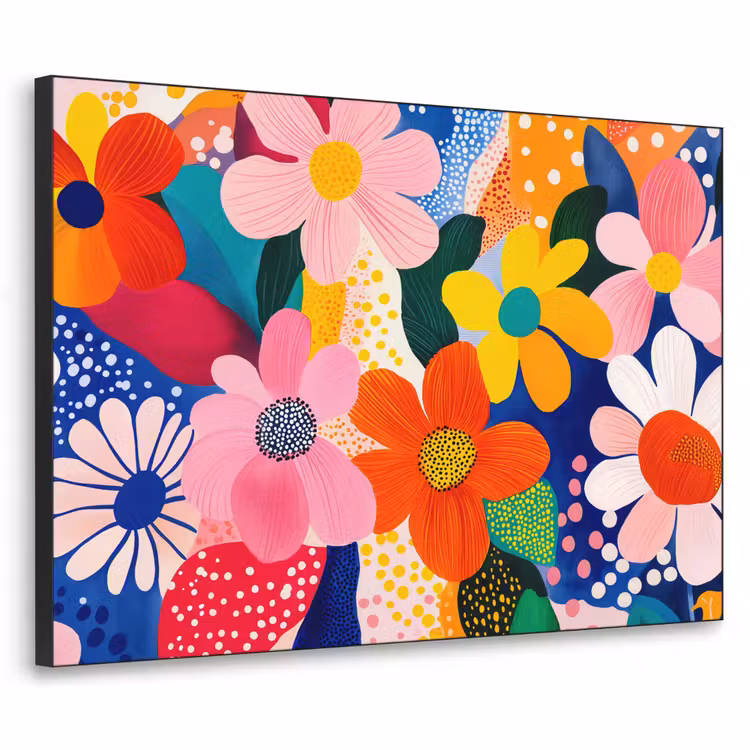 Bloemen - Kleurrijk - Stippen Textielframe - compleet frame klein -3d