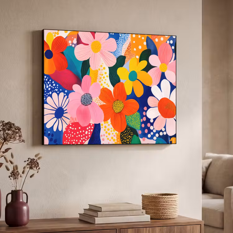 Bloemen - Kleurrijk - Stippen Textielframe - compleet frame klein -sfeer3