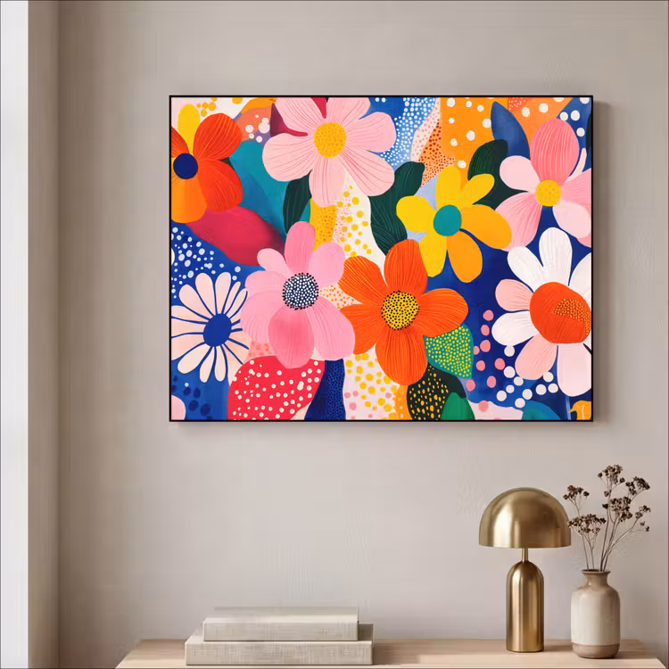 Bloemen - Kleurrijk - Stippen Textielframe zwart klein -sfeer2
