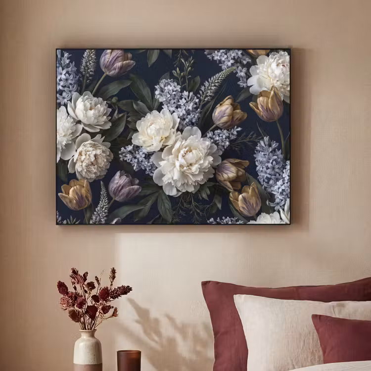 Bloemen - Donker - Elegant - Natuur - Wit Textielframe zwart klein -sfeer1