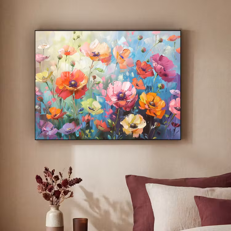 Bloemen - Kleurrijk - Waterverf - Natuur - Zomer Textielframe zwart klein -sfeer1