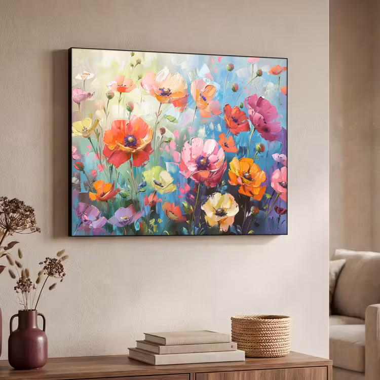 Bloemen - Kleurrijk - Waterverf - Natuur - Zomer Textielframe zwart klein -sfeer3