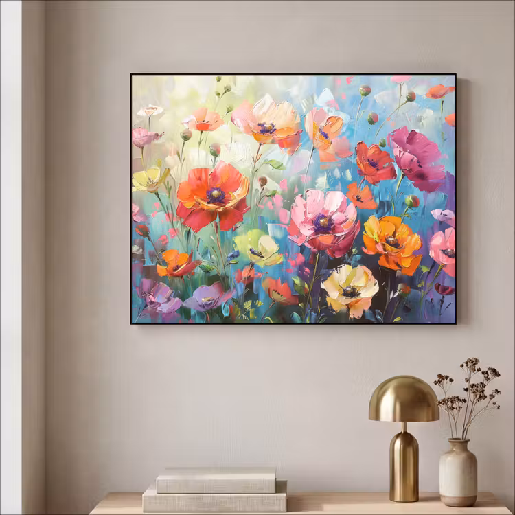 Bloemen - Kleurrijk - Waterverf - Natuur - Zomer Textielframe zwart klein -sfeer2