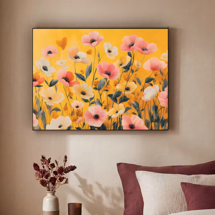 Bloemen - Veld - Geel Textielframe - compleet frame klein -sfeer1