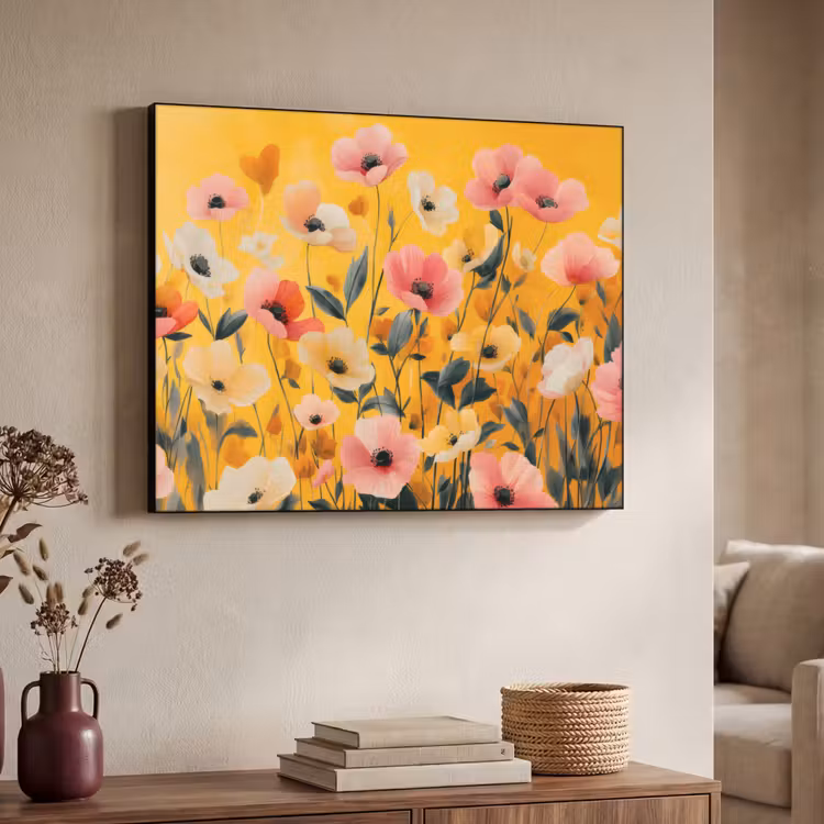 Bloemen - Veld - Geel Textielframe - compleet frame klein -sfeer3