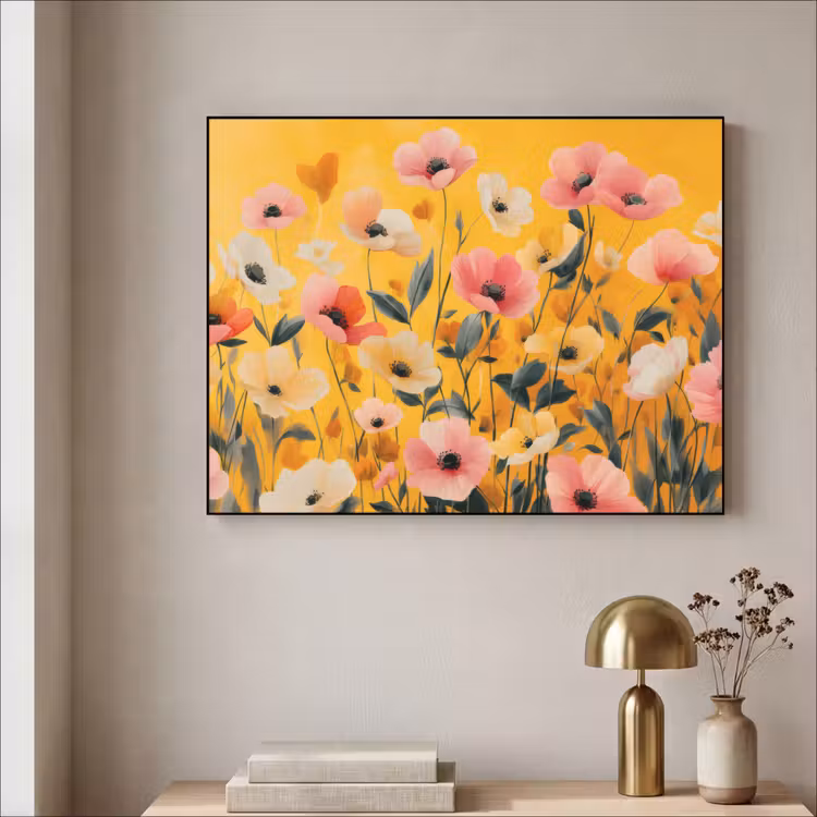 Bloemen - Veld - Geel Textielframe - compleet frame klein -sfeer2
