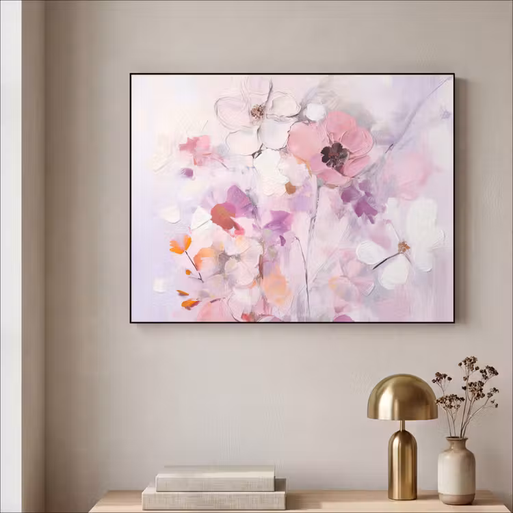 Bloemen - Lila - Watercolor - Kunst Textielframe zwart klein -sfeer2