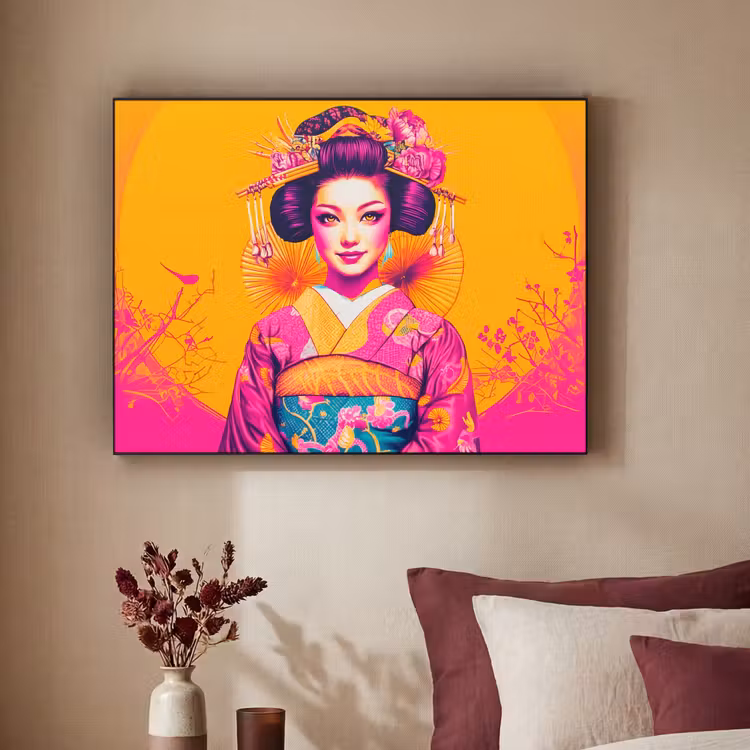 Bloemen - Vrouw - Kimono - Roze Textielframe - compleet frame klein -sfeer1