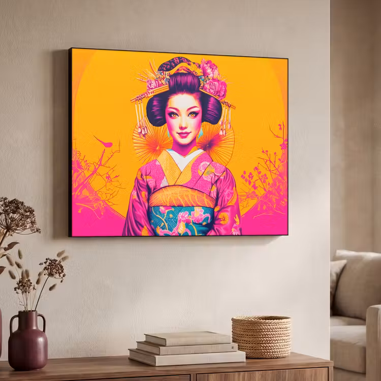 Bloemen - Vrouw - Kimono - Roze Textielframe - compleet frame klein -sfeer3