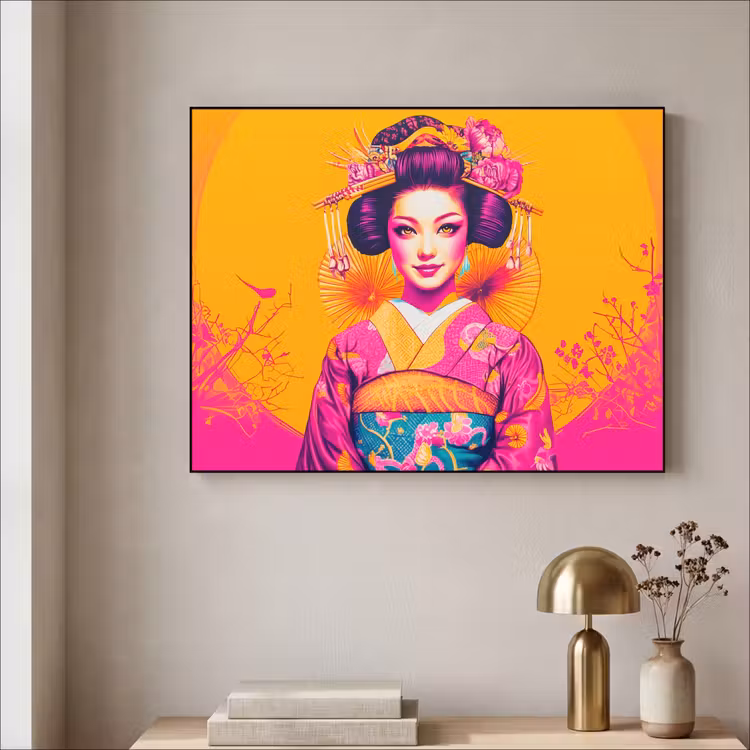 Bloemen - Vrouw - Kimono - Roze Textielframe - compleet frame klein -sfeer2