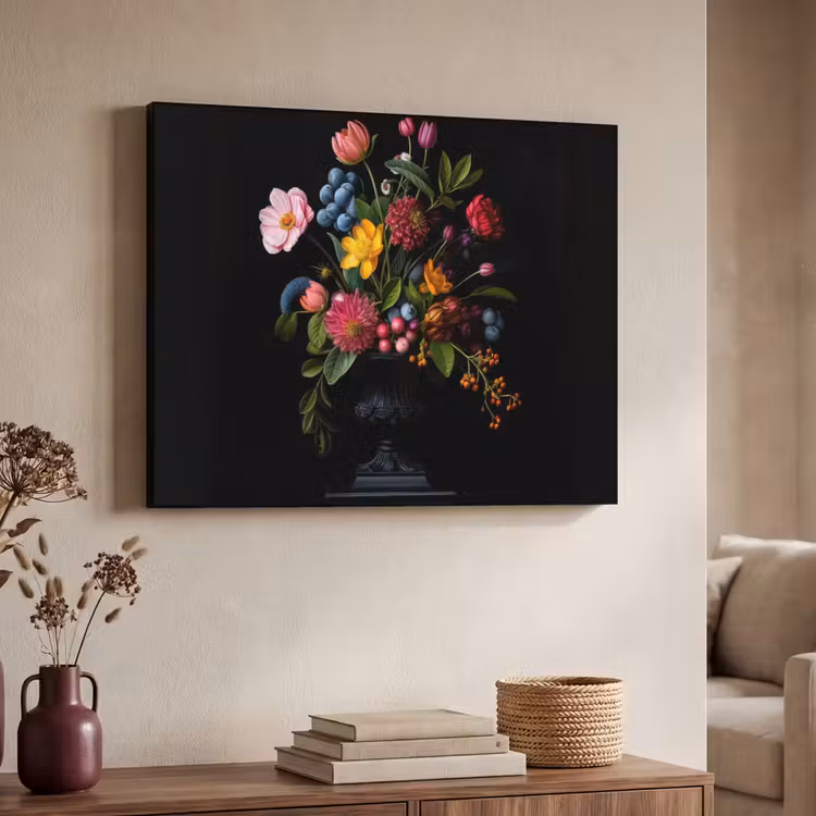 Bloemen - Vrolijk - Vaas Textielframe zwart klein -sfeer3