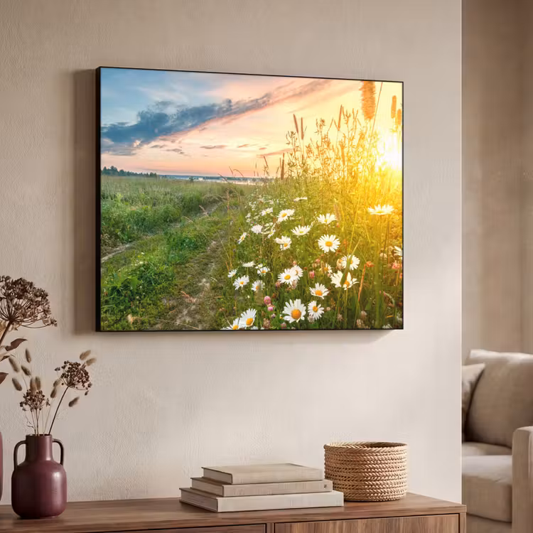Bloemen - Madelief - Natuur - Zon - Horizon Textielframe zwart klein -sfeer3