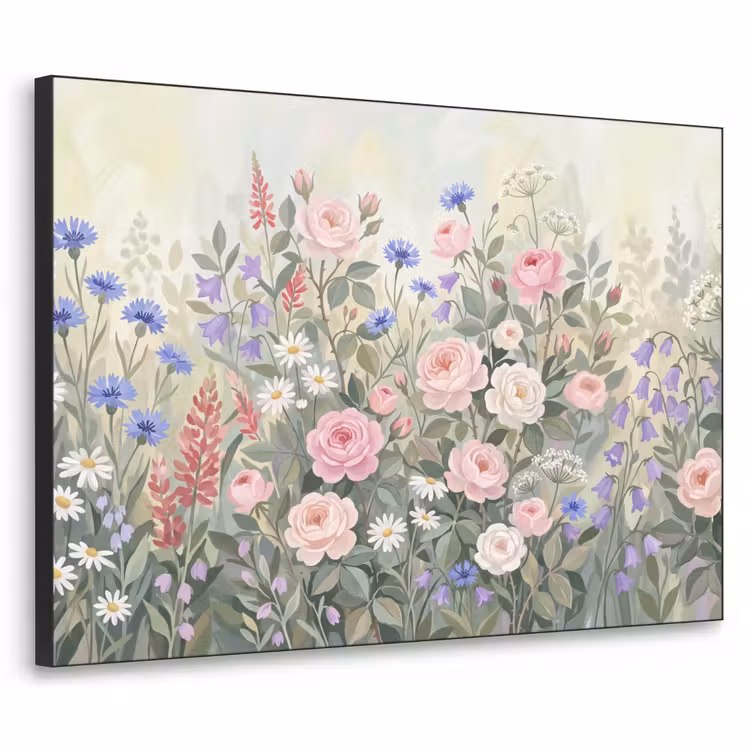 Bloemen - Tuin - Natuur - Kleurrijk Textielframe zwart klein -3d