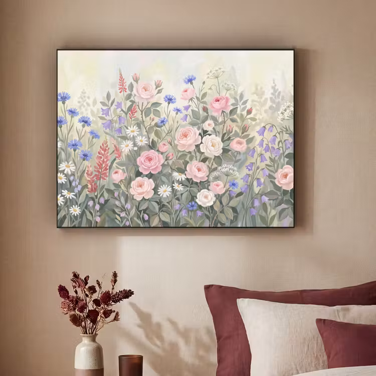 Bloemen - Tuin - Natuur - Kleurrijk Textielframe zwart klein -sfeer1