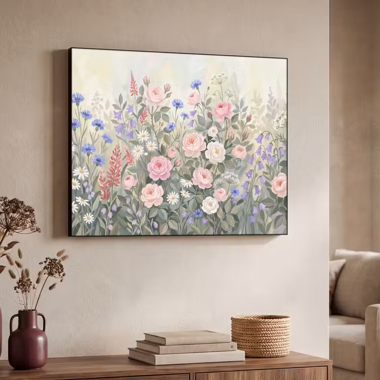 Bloemen - Tuin - Natuur - Kleurrijk Textielframe zwart klein -sfeer3