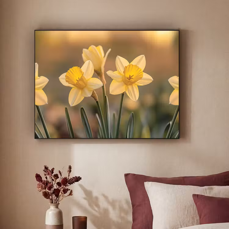 Bloemen - Geel - Wazig Textielframe zwart klein -sfeer1