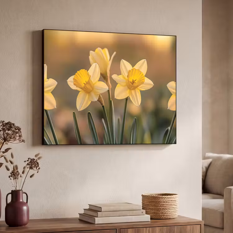 Bloemen - Geel - Wazig Textielframe zwart klein -sfeer3