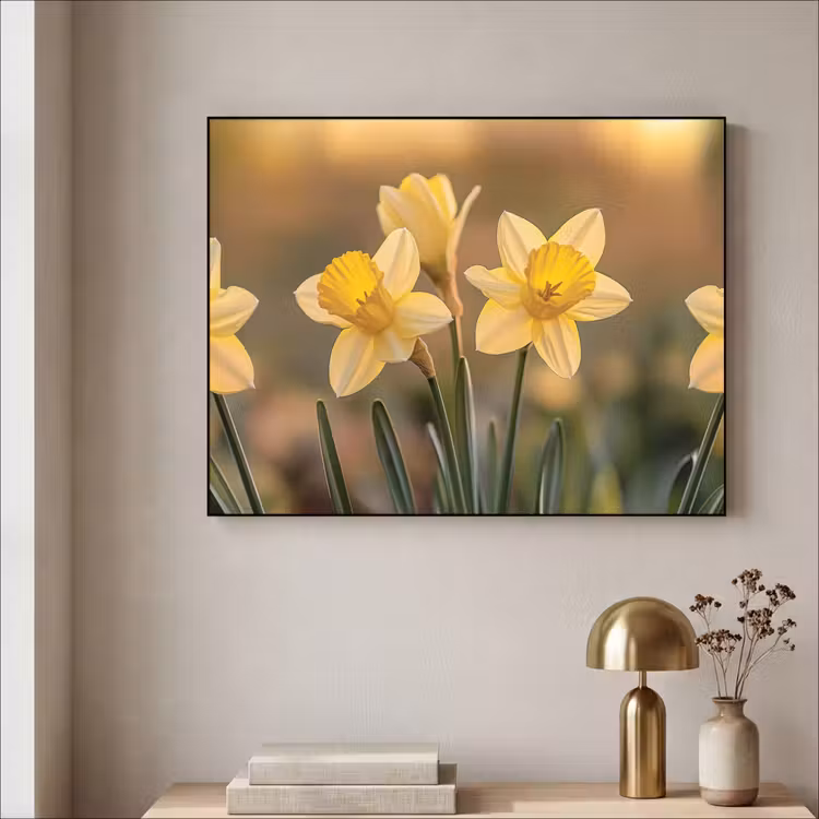 Bloemen - Geel - Wazig Textielframe - compleet frame klein -sfeer2