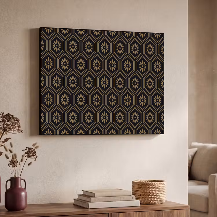 Bloemen - Goud - Hexagon Textielframe zwart klein 947 -sfeer3