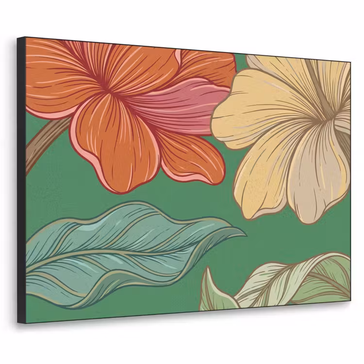 Art Frame - Blumen – Grün – Illustration - Bloemen - Groen - Illustratie Textielframe zwart klein