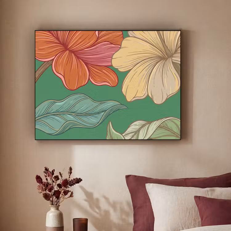 Art Frame - Blumen – Grün – Illustration - Bloemen - Groen - Illustratie Textielframe zwart klein